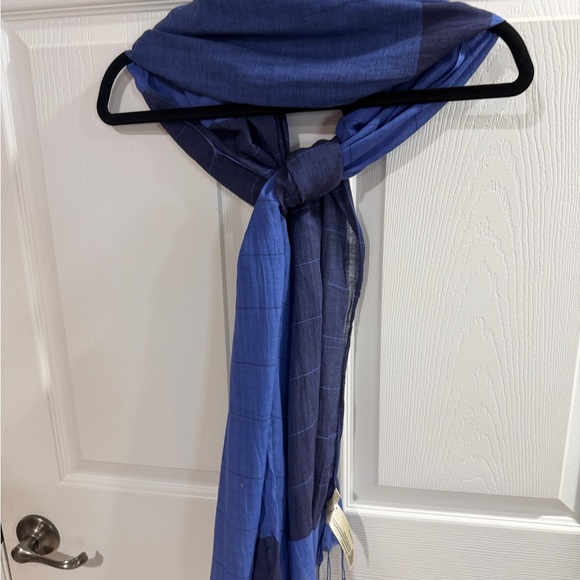 Eileen Fisher Scarf two-tone blue windowpane pattern Made in India - Picture 4 of 6